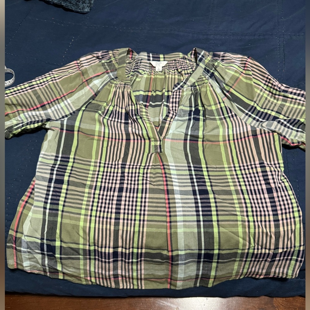Crown&Ivy Pullover Plaid Peasant Blouse size Large